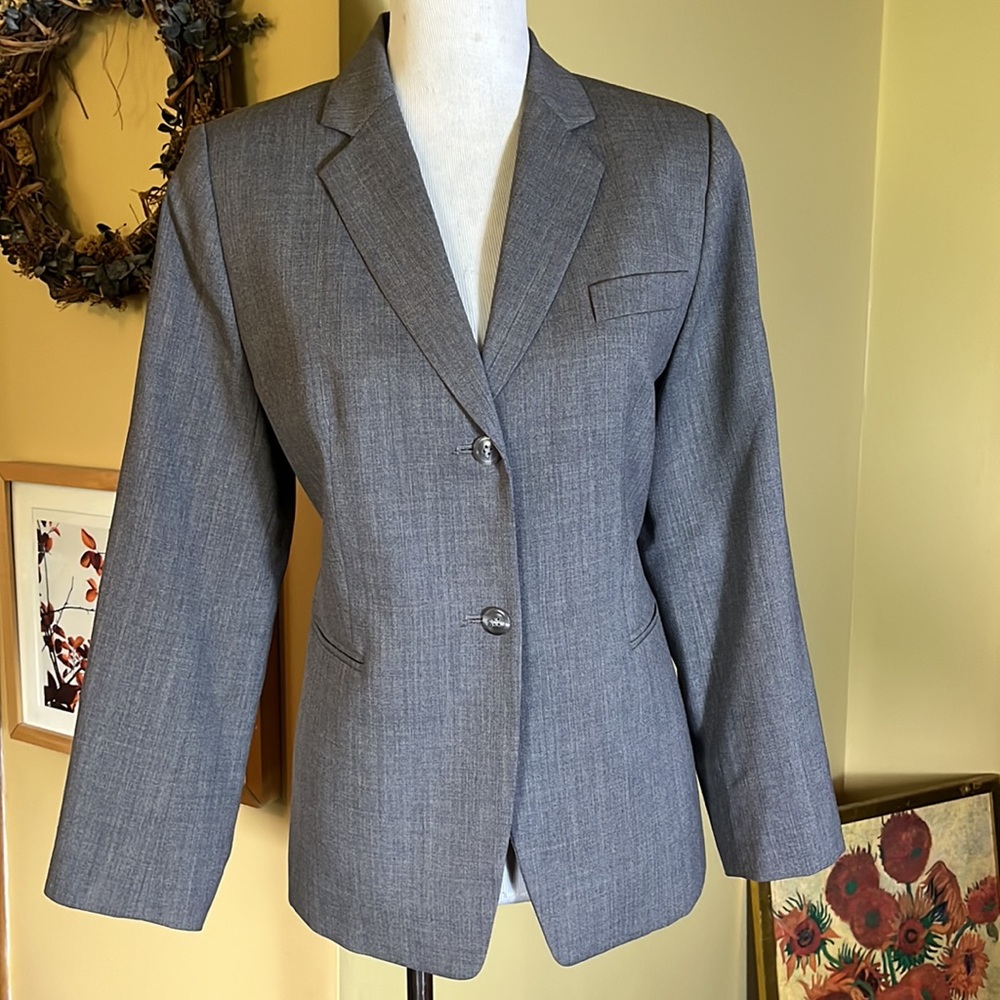 TALBOTS Size 14P Classic Heather Gray  Jacket Blazer Timeless Career $219 NEW